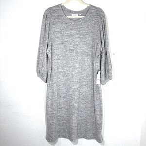 NWT Chicos Gray Marled Knit Crew Neck 3/4 Sleeve Casual Shift Midi Dress XL Sz 3